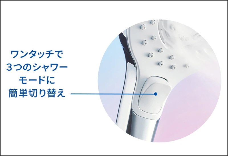 ワンタッチで3つのシャワーモードに切り替え可能。